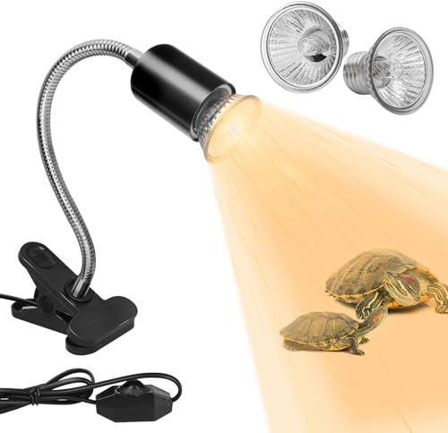 Reptile Heat Lamp with 2 Pcs 50W UVA UVB Light Bulb, 360° Rotatable Basking Spot Light Simulated Sunlight, Dimmable Heating Lamp for Turtle, Lizard, Snake, Beared Dragon, Amphibians