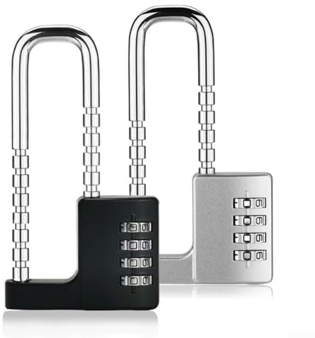 Zilimontt Serratura a forma di U estesa regolabile, serratura per armadio con combinazione, codice di blocco per armadietto da palestra, lucchetto meccanico regolabile per schedari (nero)