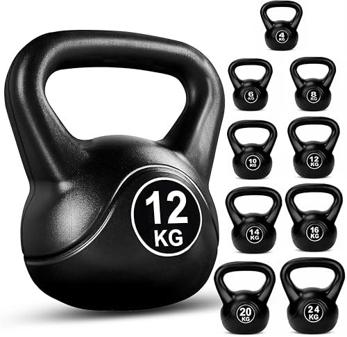 FK Sports Kettlebells 4KG, 6KG, 8KG, 10KG, 12KG,14KG, 16KG, 20KG, 24KG | Heavy Weight Kettle Bell For Strength Cardio Training | Kettlebell for Home & Gym Fitness, Workout (Black, 12KG)