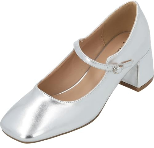 Palado Pumps Damen Nataye - Elegante Stöckelschuhe mit bequemen Blockabsatz - modische Schuhe mit Absatz - Sommerschuhe Silber Metallic UK5,5 - EU38
