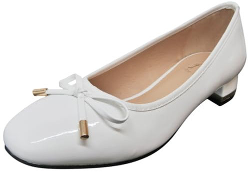 LoudLook Ladies Court Shoes Womens Casual Work Bow Mid Heel Office Party Smart Comfy Boots Size White 6