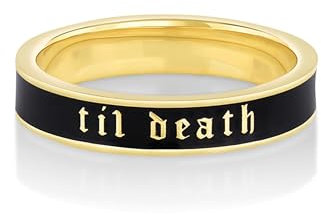 Sterling Silber 925 Till Death Promise Band Ring | Gelbgold plattiert mit schwarzem Emaille | 4MM Breite (68 (21.6))