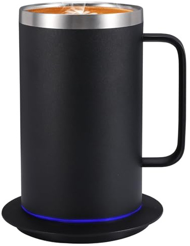 DEQIANG Self Heating Coffee Mug, Heated Coffee Mug with Smart Mug Warmer & Ergonomic Handle, Auto Heat to 131°F, USB-Powered Desk Warmer for Office Home Use, Ideal Coffee Lovers Gift (17oz Black)