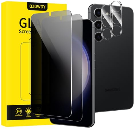QZGWDY Verre Trempé Anti-Espion pour Samsung Galaxy S23, Lot de 2 Film Protection Écran + 2 Pièces Protection Camera Objectif Vitre Protecteur Protege Sans Bulles, Dureté 9H, Facile à Installer