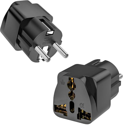 2 Stück Stecker Adapter, UK Adapter auf EU, US to EU Adapter, Adapter China Deutschland Stecker, Adapter USA Deutschland Stecker, Universal Adapter für Deutschland, USA, UK, China, usw(Schwarz)