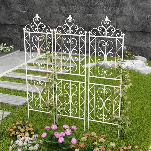 GUOGLZ Rankgitter Rankzaun Metall, Freistehende Garten Spalier Zum Stecken, Gartendeko Rosengitter Gartenzaun Rostfrei (Weiß,3pcs X 50X185cm)