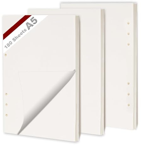 KINETOX 3 Pack Ringbuch A5 Nachfüllbare 180 Blätter Papiera 6 Loch Gepunktet A5 Nachfüllpapier Nachfüllbare Refill Paper Nachfülleinlagen für a5-Notizbücher Tagebücher Skizzen Agenden Planer