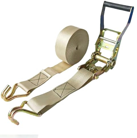 Sangles d'arrimage à cliquet de 3,0 à 15,0 m for appareils électroménagers, Sangle d'arrimage avec Double Crochet en J, Sangle de remorquage for camions et Kayaks(Beige,15.0m/49.2Ft)