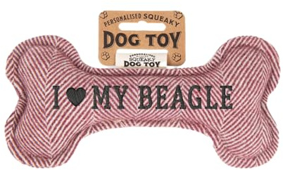 History & Heraldry Personalisiertes Quietschendes Hundespielzeug, Knochen Form, mit `Beagle' Aufschrift, Stoffspielzeug für Hunde