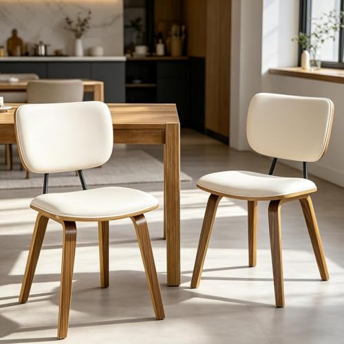 WOOW DEPOT Lot de 2 chaises de Salle à Manger, Hauteur 48 cm, en Simili Cuir avec Dossier rembourré, Pieds en Bois Massif, Style Moderne rétro, Charge 150 kg, pour Cuisine, Salon ou Bureau