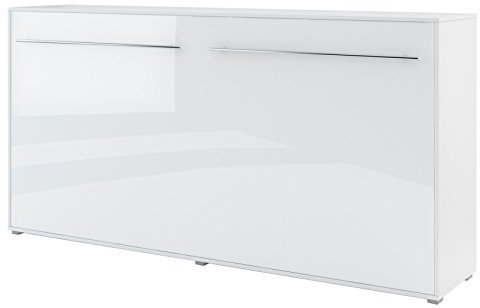 Schrankbett Concept PRO Horizontal, Wandklappbett, Bettschrank, Wandbett, Schrank mit integriertem Klappbett, Funktionsbett (90 x 200 cm, Weiß/Weiß Hochglanz, Horizontal)