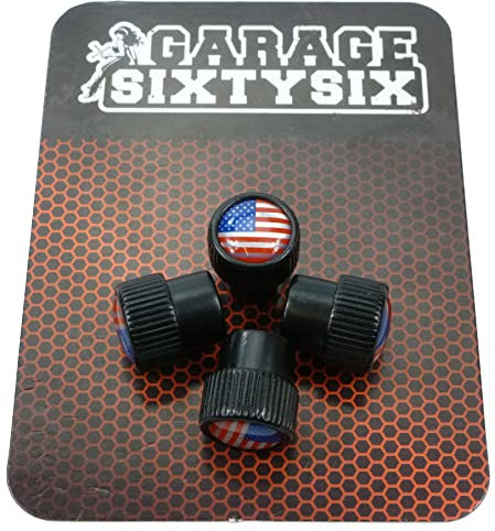 Garage-SixtySix 4 Ventilkappen Modell Chicago SCHWARZ Motiv: USA