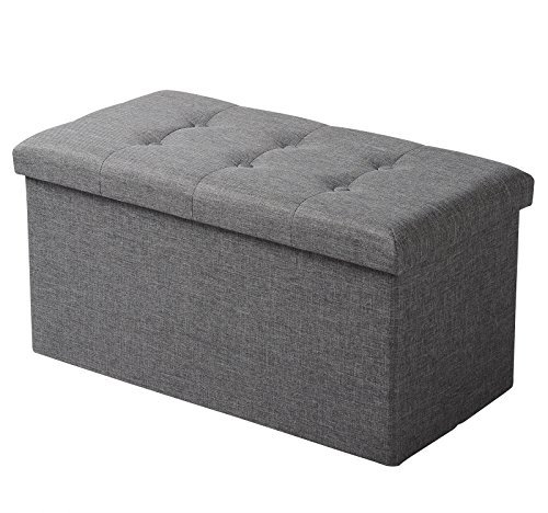 WOLTU Sitzhocker mit Stauraum Sitzbank faltbar Truhen Aufbewahrungsbox, Deckel abnehmbar, Gepolsterte Sitzfläche aus Leinen, 76x37,5x38 cm, Dunkelgrau