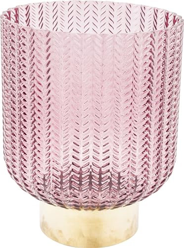 Kare Design Vase Barfly Berry, Rosa, Mundgeblasen, Handarbeit, Deko Vase, Blumenvase, Retro, Tischvase, Wohnzimmer Dekoration, Messing-Band am Vasenhals, Glas, 25x18x18cm (H/B/T)
