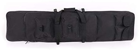LUVODI - Custodia per fucile da 99-119 cm, borsa zaino per pistola tattica, carabina, canna da pesca, arma da softair, con imbottitura morbida e tracolla, 4 tasche, 1 alloggiamento per pistola compatta, in nylon impermeabile, Nero , 99 cm