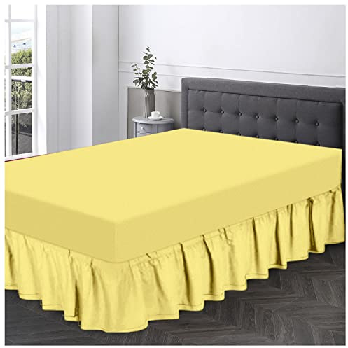 Bügelfreies Perkal-Volant-Bettlaken, Einzelbett, pflegeleicht, Polycotton, einfarbig, elastisch, Volant, Gelb