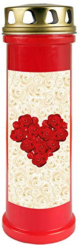 HScandle Grablicht (Rot) Grabkerze ca. 100h Brenndauer / 4-Tage Brenner - Motiv: Rose Herz, in vielen Varianten