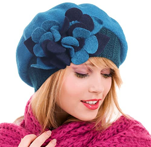 Ruphedy Baskenmütze Damen Wolle Französischen Barett Beanie Winter Mütze Hy022 (HY023-Türkis)