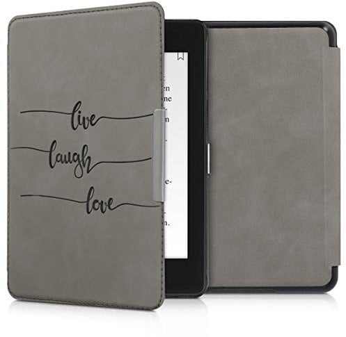 kwmobile Hülle kompatibel mit Amazon Kindle Paperwhite (10. Gen - 2018) Hülle - Kunstleder Cover - Live Laugh Love Grau