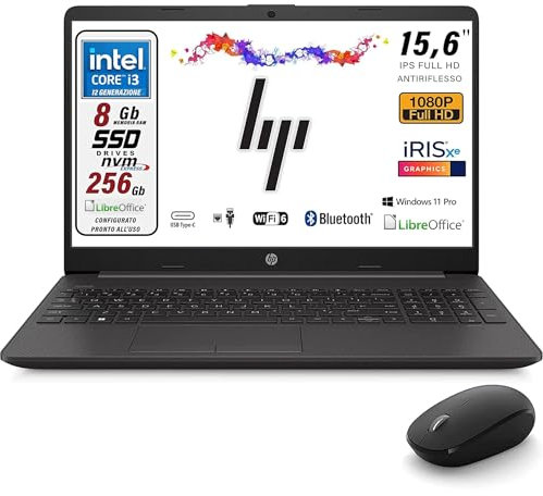 HP 250 G10, Pc Portatile Notebook, Display Full HD da 15,6, cpu Intel i3-1315u, Ram 8 Gb, SSD 256 Gb, W11, Pacchetto Libre Office, Computer Portatile Pronto all'uso