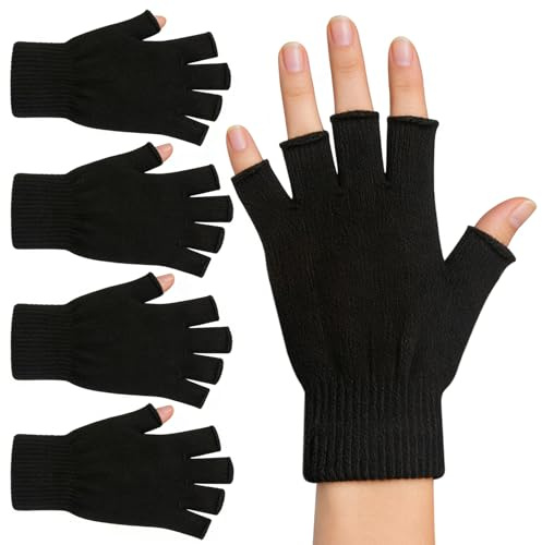 monochef Fingerless Gloves Half Finger Winter Warm Knit Thermal Gloves Working Running Biking Driving Typing for Men and Women Black (Black 2 pairs)