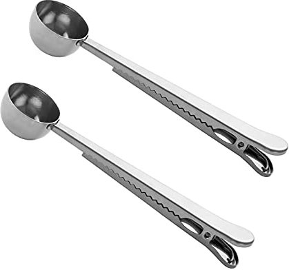 Coffee Scoop Spoon with Bag Clip, Set of 2 (Silver)