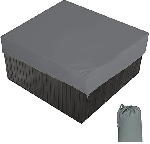 AMGJ Bache d'extérieur pour Spa Housse de Bain à Remous Carrée Etanche Couverture de Spa en Tissu Polyester 190T Anti-poussière Anti-UVavec Un Sac de Rangement 7 Tailles au Choix,Gris,207x207x30cm