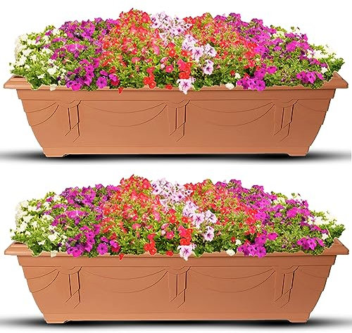 VR7 Fioriera da giardino in plastica per piante, 60 cm di lunghezza (rosso, confezione da 2)