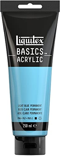 Liquitex 88700247 Basics - Pittura acrilica, Pigmenti per artisti monopigmentati, Resistente alla luce, durevole nel tempo, Finitura satinata, Tubo da 250 ml - Blu Chiaro Permanente