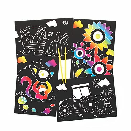 Baker Ross FE684 Herbst Kratzbilder - 8er Pack, Kratzkunst Set für Jungen und Mädchen