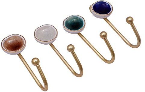 Nacnic Set di 4 ganci rotonde in ceramica 127 mm | Appendiabiti placcate in oro con ornamenti in pietra preziosa | Ideale per completare qualsiasi stanza. Eleganti ganci multiuso.