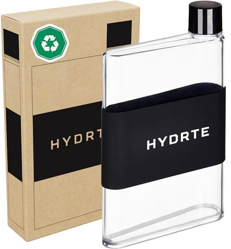 Hydrte La bouteille d'eau plate | Plat étanche | Plastique sans BPA | Le sac à main fin ultime | Se glisse dans n'importe quel sac (480 ml, noir nero)