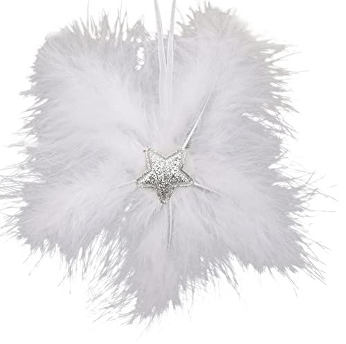 5 Stück Weihnachten Weiße Federn Baumschmuck, 15cm Hängende Anhänger fünfzackiger Stern Christbaumschmuck Christbaumschmuck Weiss Engel Weiße Feder Flügel Weihnachtsbaum Deko für Weihnachtsfeier
