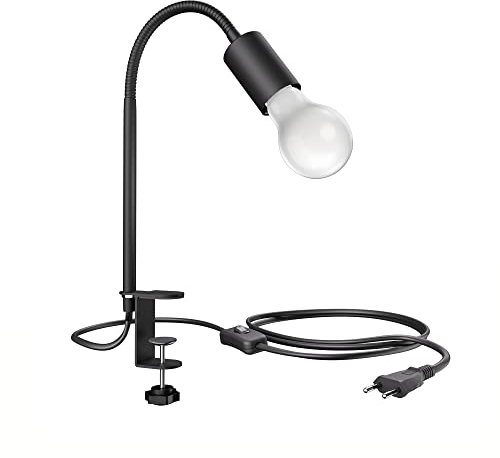 ledscom.de Klemmleuchte LELE mit Schwanenhals, schwarz + E27 LED Lampe 918lm, Smart Home, warmweiß - kaltweiß