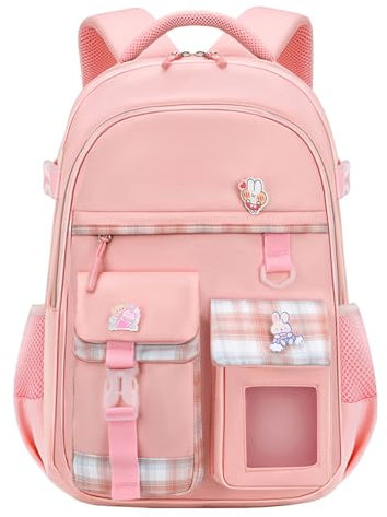 HANXIUCAO School Bags for Girls - Large Capacity Kawaii School Backpack with Laptop Compartment for Primary and Secondary Students (Pink)