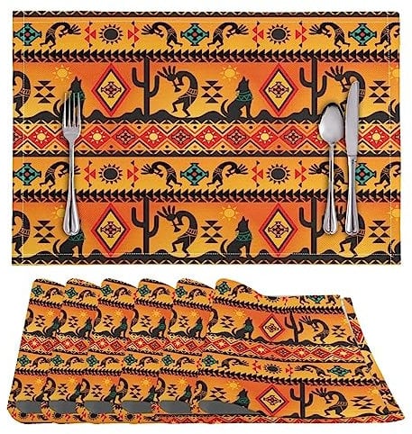ZFRXIGN Tischsets im indischen Tribal-Stil, 6 Stück, Tischsets, Heimdekoration, weiche Pads, Tischsets für Esstisch, Urlaub, dekorative Kissen, Azteken-Navajo