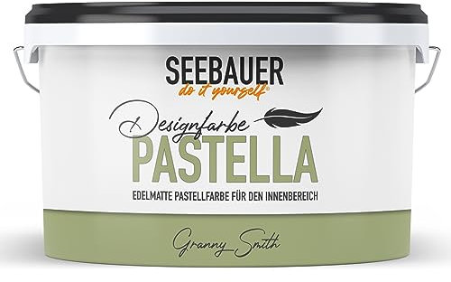 SEEBAUER diy Pastellfarbe PASTELLA Grün 2,5L (Granny Smith) Edelmatte Wandfarbe Hellgrün - Innenfarbe sehr hohe Deckkraft - Matt, Abwaschbar und Tropffrei