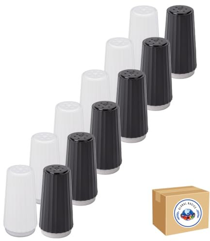 GLOBAL BASICS Disposable Salt and Pepper Shakers - Plastic Shaker Sets for Parties, Restaurants, Picnics, Cookouts - Prefilled with 4oz. Salt, 1.5oz. Pepper - 12-Pack