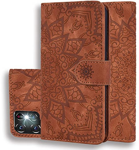 Vkooer Coque pour Samsung Galaxy S24 Ultra Premium Cuir PU Étui Portefeuille à Rabat Housse Flip Case Cover Mandala avec Support et Porte Cartes pour Galaxy S24 Ultra 5G Smartphone, Brun