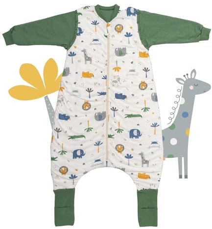 schlummersack Baby Schlafsack mit Füßen Winter 3.5 Tog 70 cm Dschungel | Schlafsack mit Beinen und verlängerten Bündchen für eine Körpergröße von 70-80cm | Winter Schlafsack Baby mit Ärmel