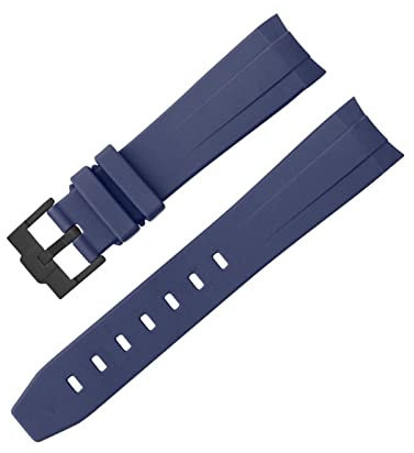20 mm 21 mm Gummi-Uhrenarmband, passend für Rolex, passend für Deepsea, passend für Omega-Uhr AT150 SeaMaster 007 Arc, gebogenes Ende, Herren-Damen-Uhrenarmband (Farbe: Royal-Schwarz, Größe: 20 mm)