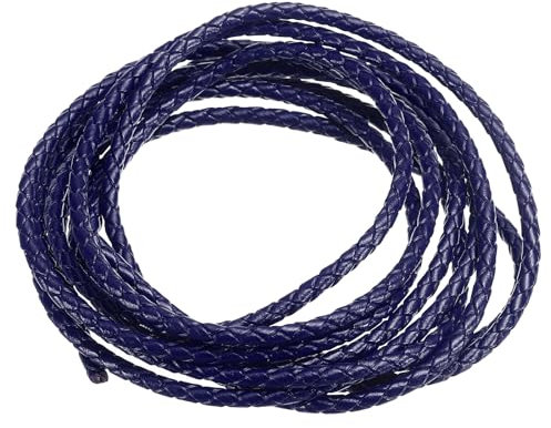 PATIKIL 2m Cordon en Cuir Tressé Rond, 3mm Corde Ronde Tressée en Cuir Véritable Pliée pour Artisanat Fabrication de Bijoux Colliers Bracelets Bricolage, Bleu Foncé