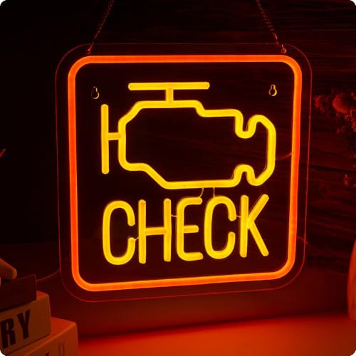 Check Engine neon sign for wall decor Garage Neon Light Auto Repair Shop Workshop Man Cave Art Decor(Yellow + Red Check Engine)