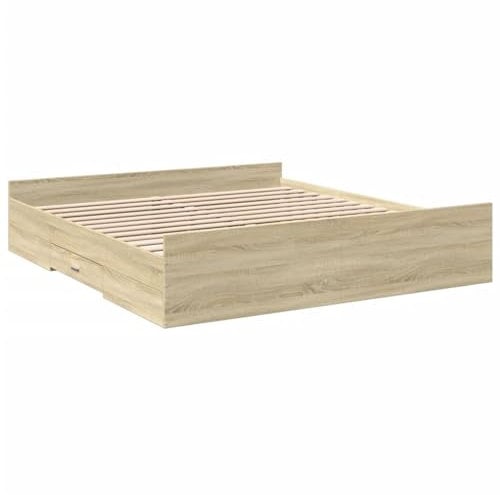 vidaXL Bettgestell, Bett mit Schubladen, Bettrahmen mit Sperrholzlatten, Doppelbett für Schlafzimmer, Schubladenbett, Sonoma-Eiche 180x200cmHolzwerkstoff