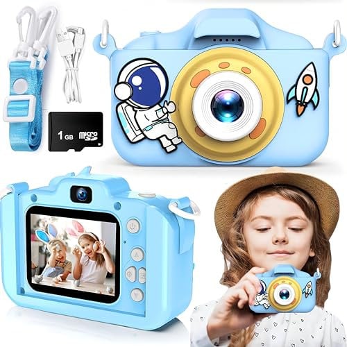 SGM Kids Camera, Astronaut 20MP Kids Digital Dual Lens Camera with Silicone Case 2.0 Inch IPS Screen 1080P Video Camcorder, 1GB Card, Shockproof Children Camera Toy for Boys & Girls Age 3-12 (Blue)
