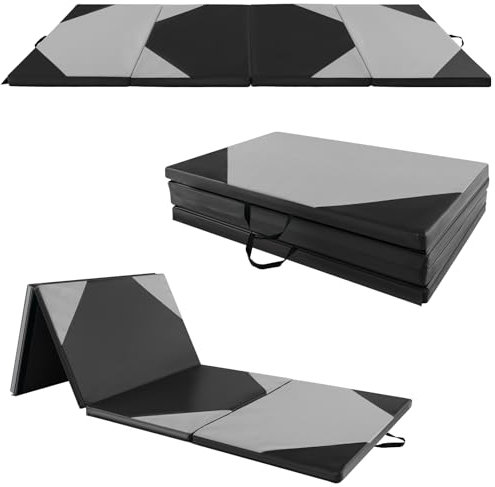 COSTWAY 300 x 120 cm Turnmatte klappbar, Weichbodenmatte Dicke 5cm, Sportmatte mit Klettverschlüssen & Tragegriffen, Gymnastikmatte für Zuhause, Trainingsmatte Yogamatte (Grau + Schwarz)
