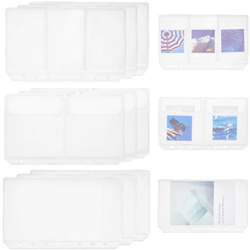 CRASPIRE 12Pcs A6 Binder Pockets No Zipper Cash Envelopes Zipless Money Folder Organizer 3-Pockets Storing Bag 6 Ring Binder Card Sleeves Clear Envelope for Budget Book and Savings Challenge
