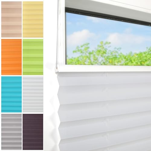 Plissee Ohne Bohren klemmfix,85x210cm（BxH,Grau,Easyfix Faltrollo mit Klemmträger, Klemmfix ohne Bohren, Lichtschutz, Verschpannt