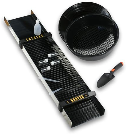GoldSax Kit Ricerca Oro Hunter, Canaletta Oro, Padella, Setaccio Oro, Set per Conservazione e Paletta