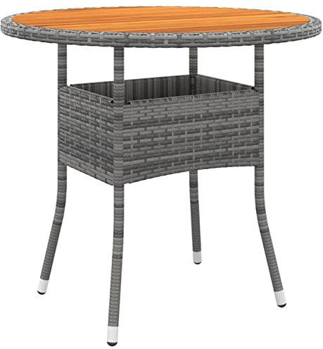 Homgoday Gartentisch Ø 80 x 75 cm Massivholz Akazie und Polyrattan grau, Gartentisch, Küchentisch